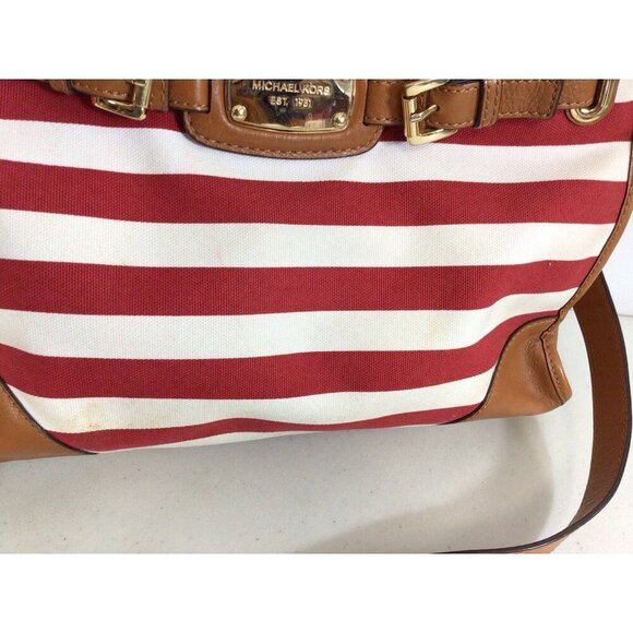 Michael Kors Stripe Red Purse Satchel Bag - Picture 4 of 10